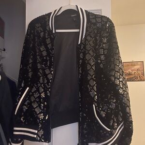 Torrid Black and Silver Sequin Bomber Jacket